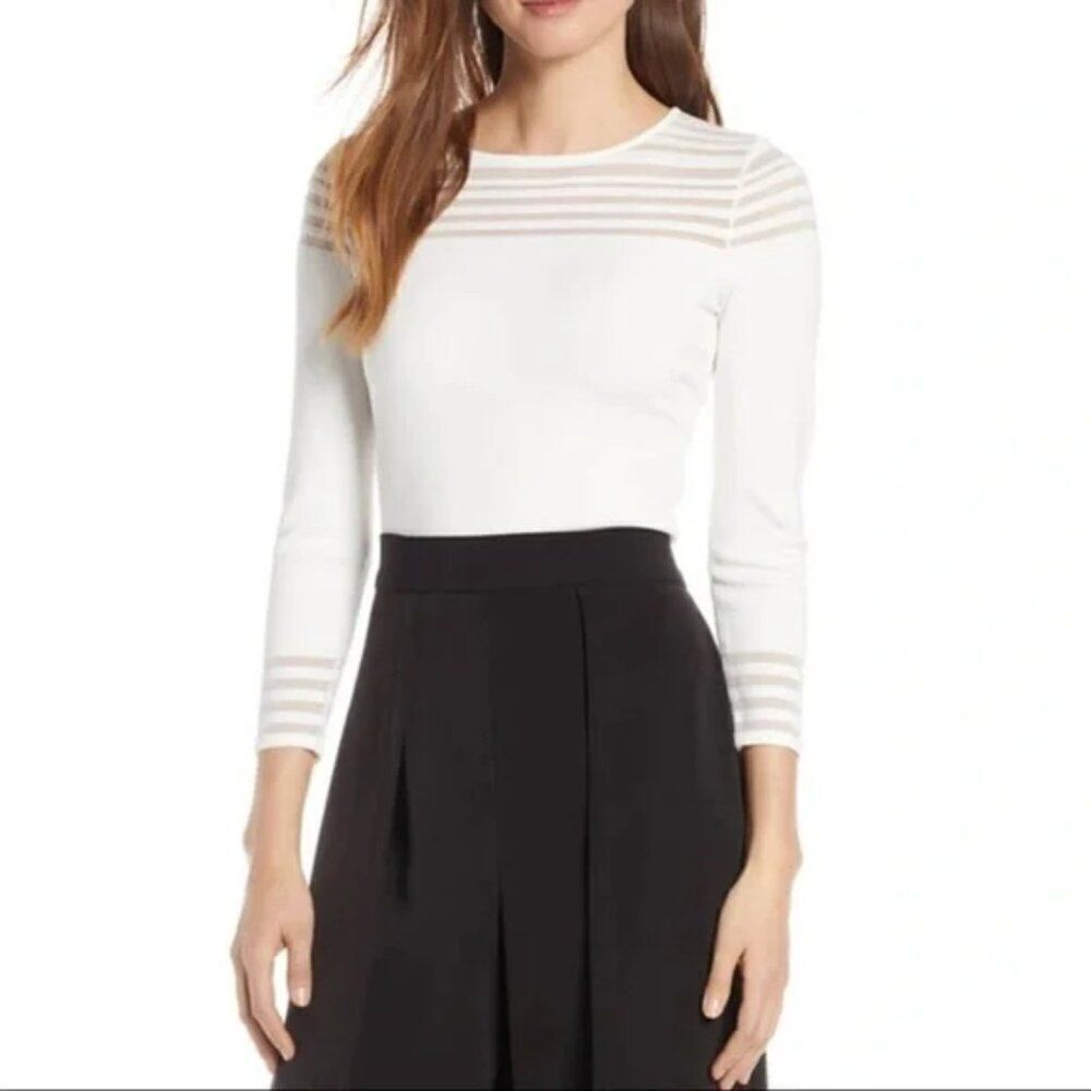 ✨ ELIZA J ✨ Mesh Inset Knit Top - [Small, White]